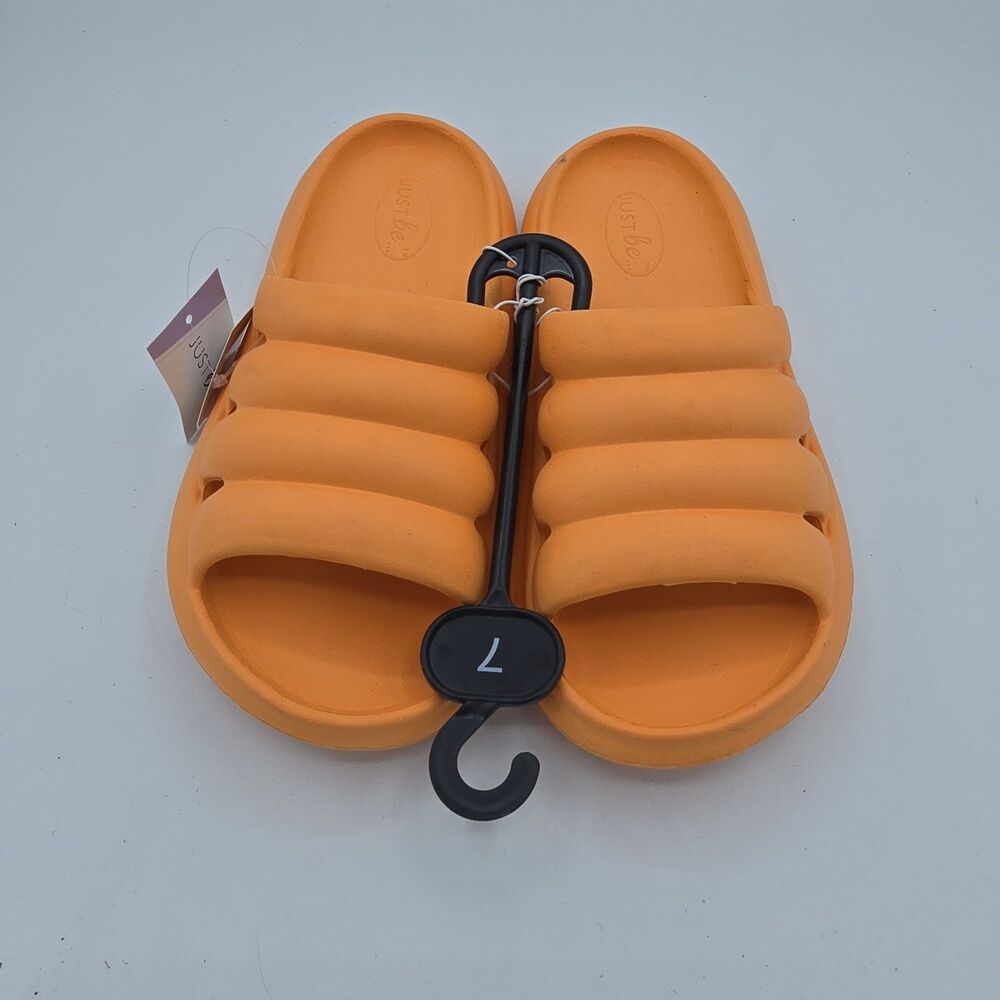 New With Tags Women's US 7 Just Be Neon Orange Lightweight SlipOn Slides Sandals